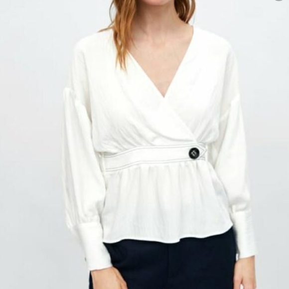 Zara white wrapped blouse with buttons